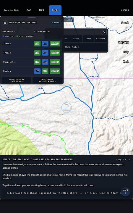 Choosing the trailhead waypoint on the map