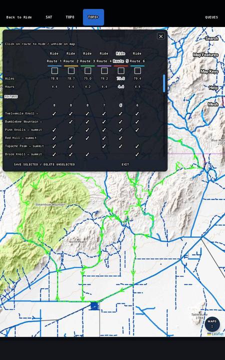 Up to six routes compared side by side